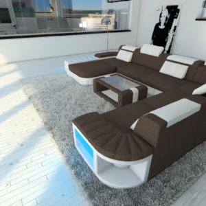 Webstoff Wohnlandschaft Belvedere mit Ottomane U-Form XL Mini