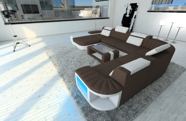 Webstoff Wohnlandschaft Belvedere mit Ottomane U-Form XL Mini – Bild 35