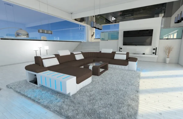 Webstoff Wohnlandschaft Belvedere mit Ottomane U-Form XL Mini – Bild 36