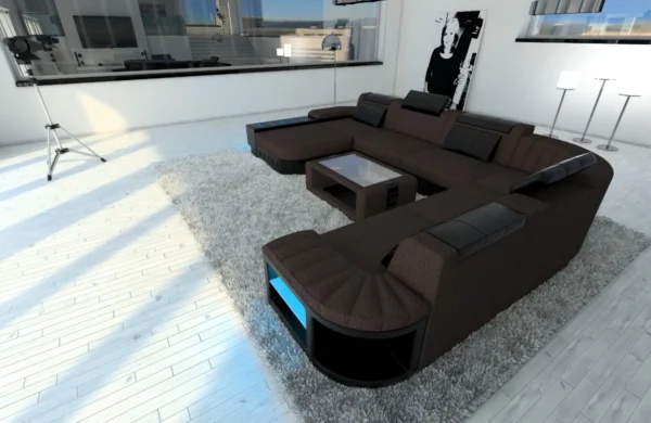 Webstoff Wohnlandschaft Belvedere mit Ottomane U-Form XL Mini – Bild 41