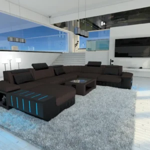Webstoff Wohnlandschaft Belvedere mit Ottomane U-Form XL Mini