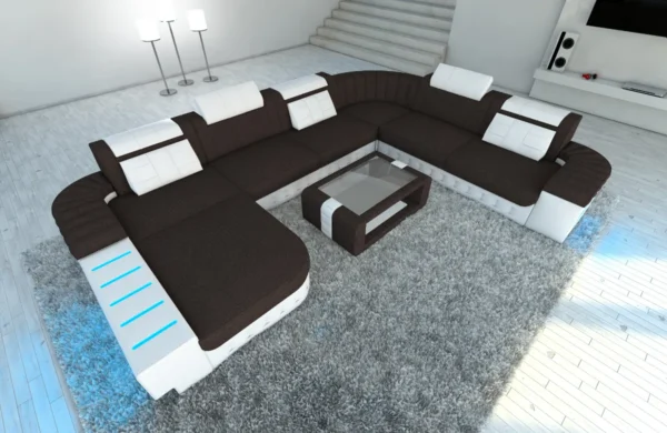 Webstoff Wohnlandschaft Belvedere mit Ottomane U-Form XL Mini – Bild 7