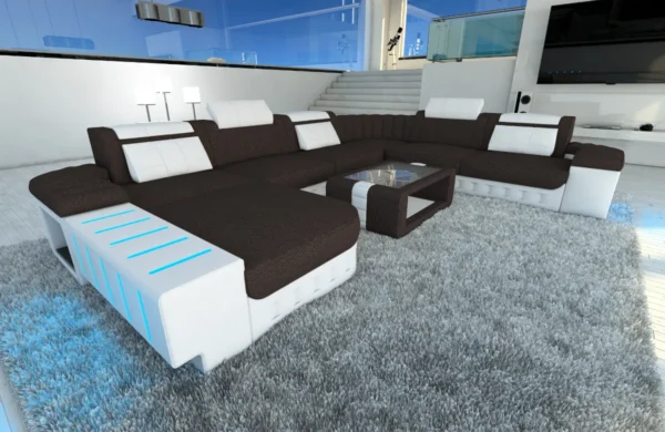Webstoff Wohnlandschaft Belvedere mit Ottomane U-Form XL Mini – Bild 9