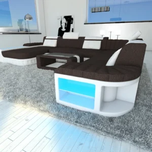 Webstoff Wohnlandschaft Belvedere mit Ottomane U-Form XL Mini
