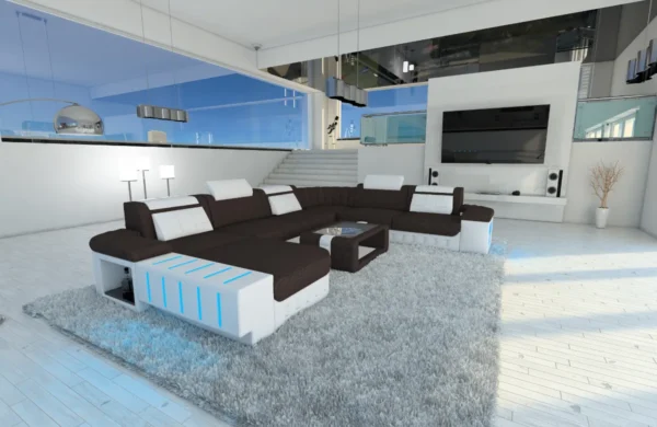 Webstoff Wohnlandschaft Belvedere mit Ottomane U-Form XL Mini – Bild 12