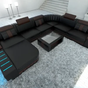 Kunstleder Wohnlandschaft Belvedere mit Ottomane U-Form XL Mini