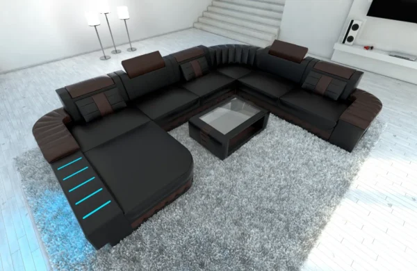 Kunstleder Wohnlandschaft Belvedere mit Ottomane U-Form XL Mini – Bild 13