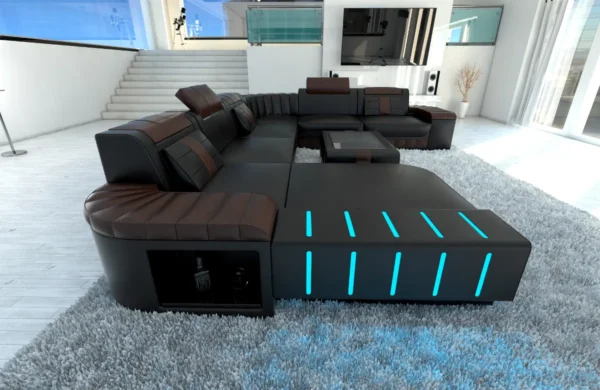 Kunstleder Wohnlandschaft Belvedere mit Ottomane U-Form XL Mini – Bild 14