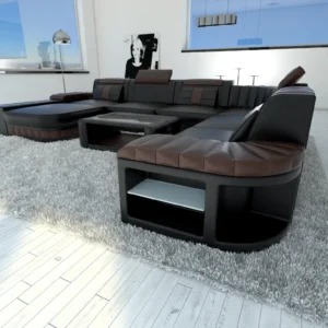 Kunstleder Wohnlandschaft Belvedere mit Ottomane U-Form XL Mini