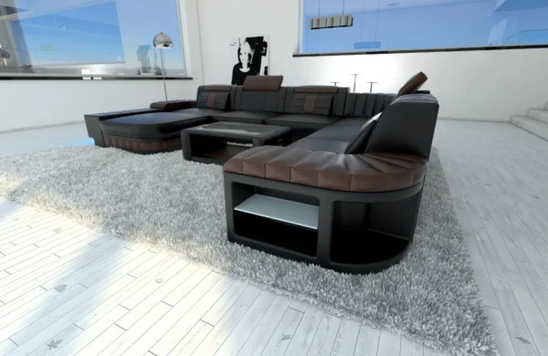 Kunstleder Wohnlandschaft Belvedere mit Ottomane U-Form XL Mini – Bild 16