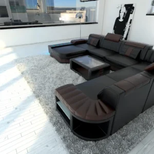 Kunstleder Wohnlandschaft Belvedere mit Ottomane U-Form XL Mini