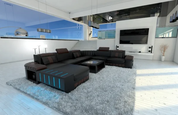 Kunstleder Wohnlandschaft Belvedere mit Ottomane U-Form XL Mini – Bild 18