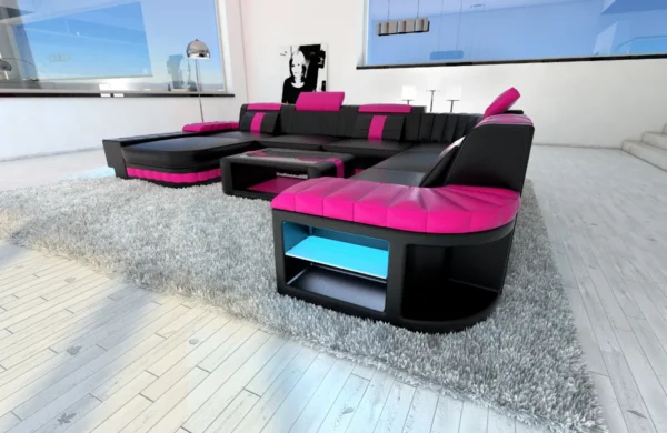 Kunstleder Wohnlandschaft Belvedere mit Ottomane U-Form XL Mini – Bild 22