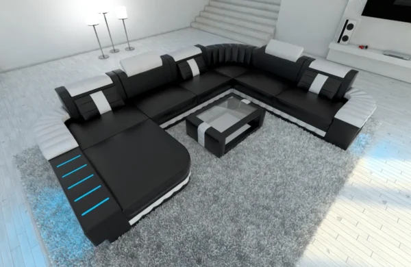 Kunstleder Wohnlandschaft Belvedere mit Ottomane U-Form XL Mini – Bild 25