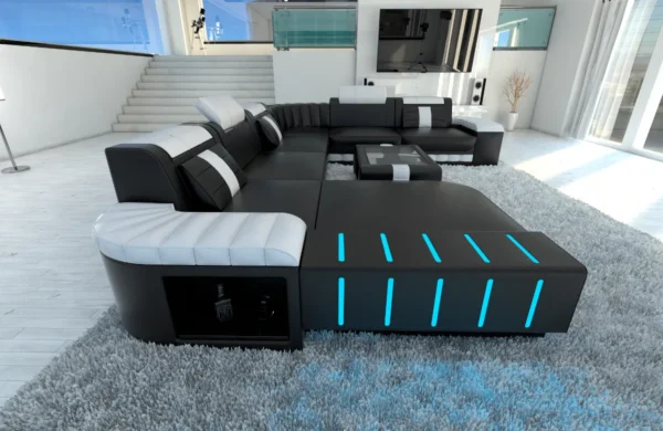 Kunstleder Wohnlandschaft Belvedere mit Ottomane U-Form XL Mini – Bild 26