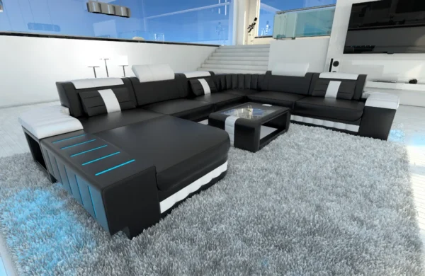 Kunstleder Wohnlandschaft Belvedere mit Ottomane U-Form XL Mini – Bild 27