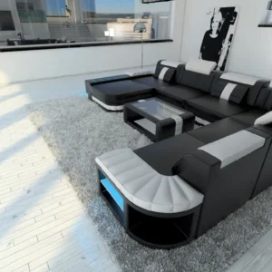 Kunstleder Wohnlandschaft Belvedere mit Ottomane U-Form XL Mini