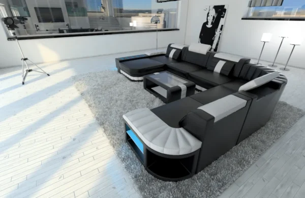 Kunstleder Wohnlandschaft Belvedere mit Ottomane U-Form XL Mini – Bild 29