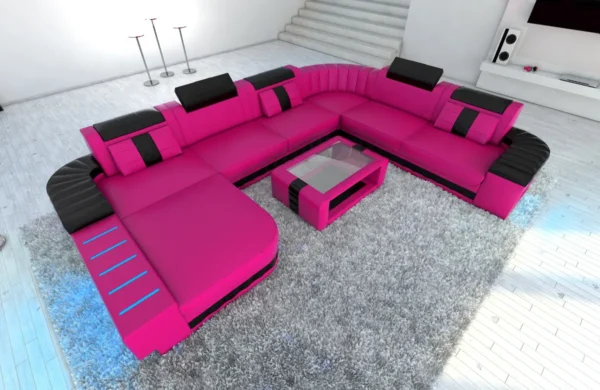 Kunstleder Wohnlandschaft Belvedere mit Ottomane U-Form XL Mini