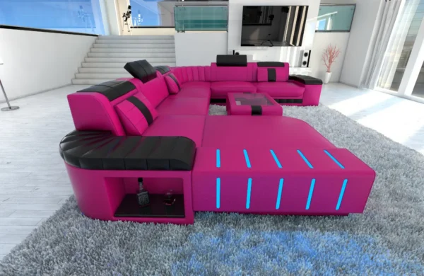 Kunstleder Wohnlandschaft Belvedere mit Ottomane U-Form XL Mini – Bild 2