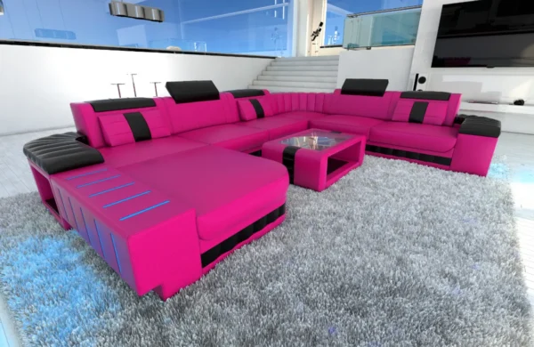 Kunstleder Wohnlandschaft Belvedere mit Ottomane U-Form XL Mini – Bild 3