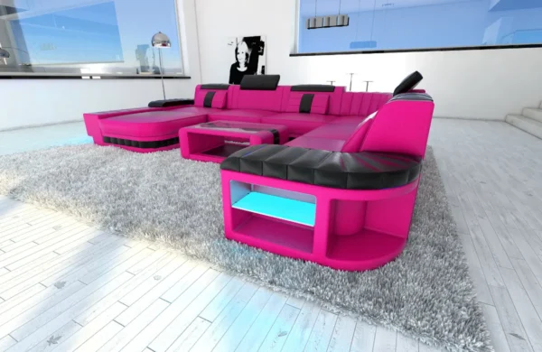 Kunstleder Wohnlandschaft Belvedere mit Ottomane U-Form XL Mini – Bild 4
