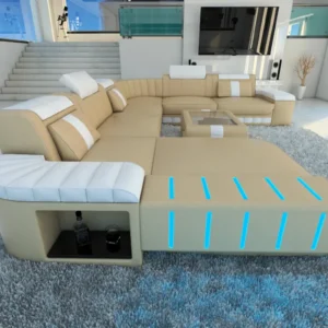 Kunstleder Wohnlandschaft Belvedere mit Ottomane U-Form XL Mini