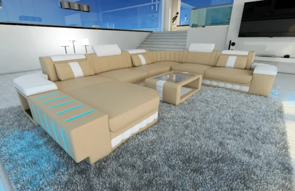 Kunstleder Wohnlandschaft Belvedere mit Ottomane U-Form XL Mini – Bild 33
