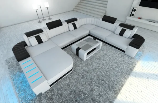 Kunstleder Wohnlandschaft Belvedere mit Ottomane U-Form XL Mini – Bild 37