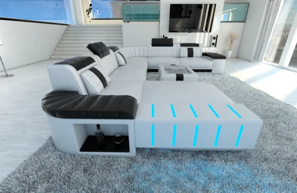 Kunstleder Wohnlandschaft Belvedere mit Ottomane U-Form XL Mini – Bild 38