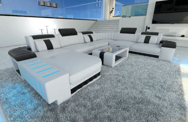 Kunstleder Wohnlandschaft Belvedere mit Ottomane U-Form XL Mini – Bild 39