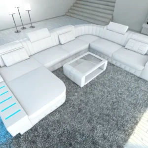 Kunstleder Wohnlandschaft Belvedere mit Ottomane U-Form XL Mini