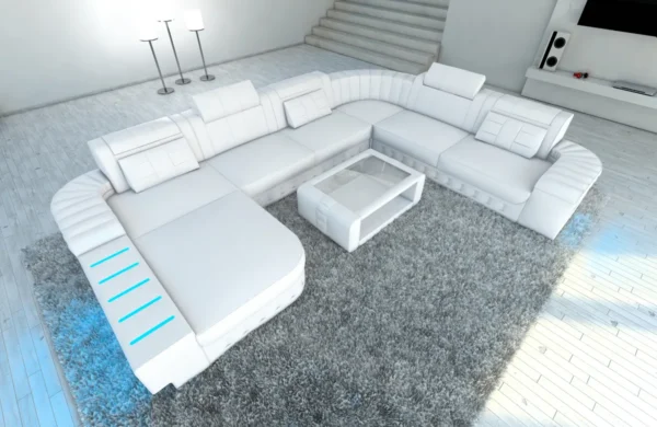 Kunstleder Wohnlandschaft Belvedere mit Ottomane U-Form XL Mini – Bild 7