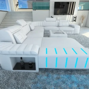 Kunstleder Wohnlandschaft Belvedere mit Ottomane U-Form XL Mini