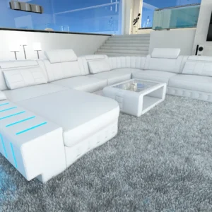 Kunstleder Wohnlandschaft Belvedere mit Ottomane U-Form XL Mini