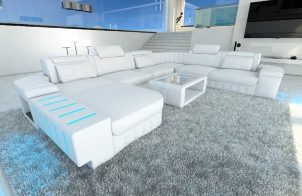 Kunstleder Wohnlandschaft Belvedere mit Ottomane U-Form XL Mini – Bild 9