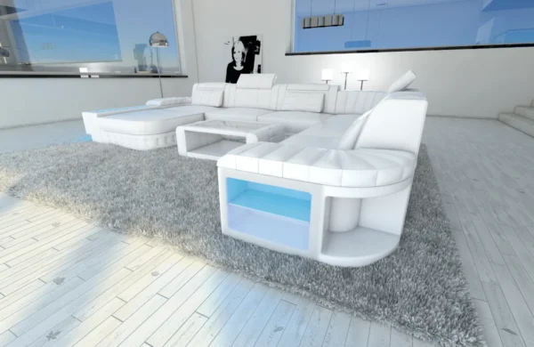 Kunstleder Wohnlandschaft Belvedere mit Ottomane U-Form XL Mini – Bild 10