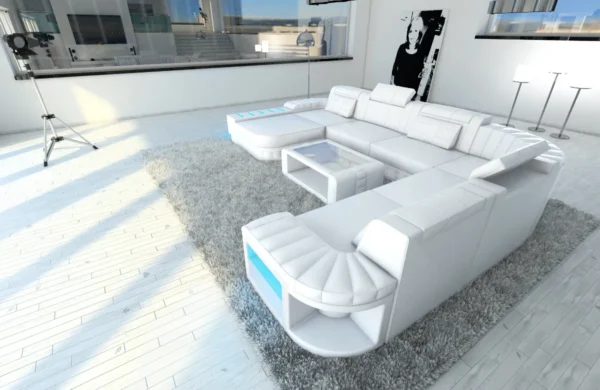 Kunstleder Wohnlandschaft Belvedere mit Ottomane U-Form XL Mini – Bild 11