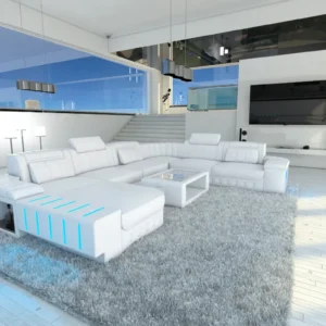 Kunstleder Wohnlandschaft Belvedere mit Ottomane U-Form XL Mini