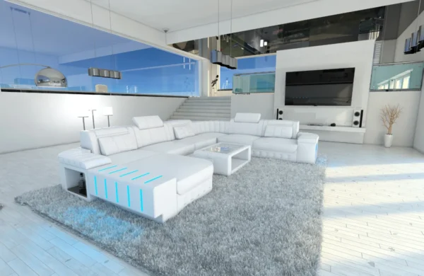 Kunstleder Wohnlandschaft Belvedere mit Ottomane U-Form XL Mini – Bild 12