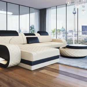 Samtstoff Ecksofa Bravelia mit Ottomane L-Form S Mini