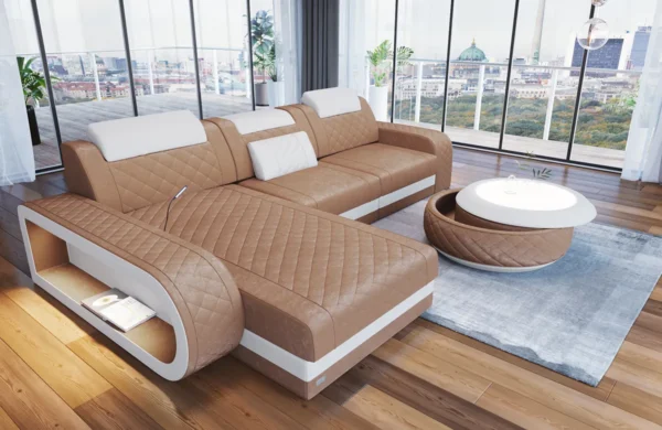 Samtstoff Ecksofa Bravelia mit Ottomane L-Form S Mini – Bild 9