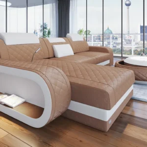 Samtstoff Ecksofa Bravelia mit Ottomane L-Form S Mini