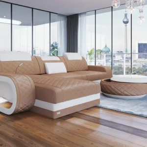 Samtstoff Ecksofa Bravelia mit Ottomane L-Form S Mini