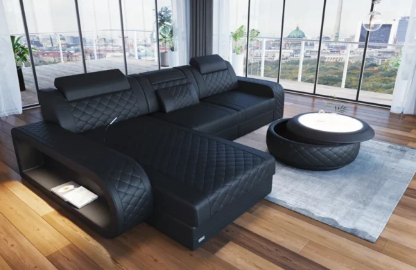 Echtleder Ecksofa Bravelia mit Ottomane L-Form S Mini – Bild 17