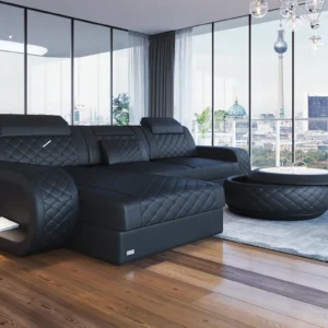 Echtleder Ecksofa Bravelia mit Ottomane L-Form S Mini