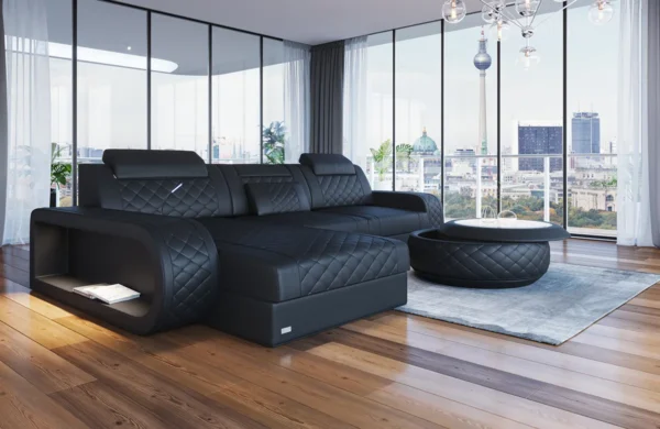 Echtleder Ecksofa Bravelia mit Ottomane L-Form S Mini – Bild 20