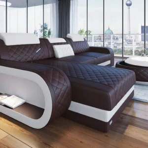 Echtleder Ecksofa Bravelia mit Ottomane L-Form S Mini