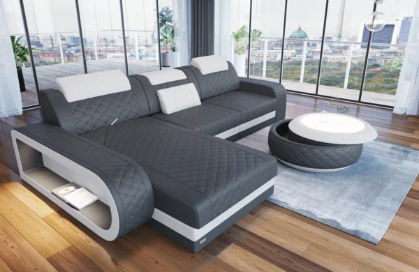 Echtleder Ecksofa Bravelia mit Ottomane L-Form S Mini – Bild 5