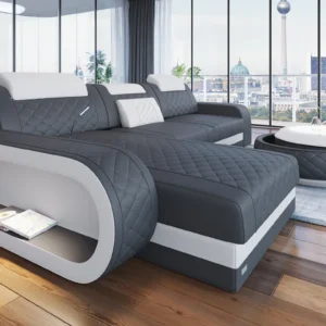 Echtleder Ecksofa Bravelia mit Ottomane L-Form S Mini